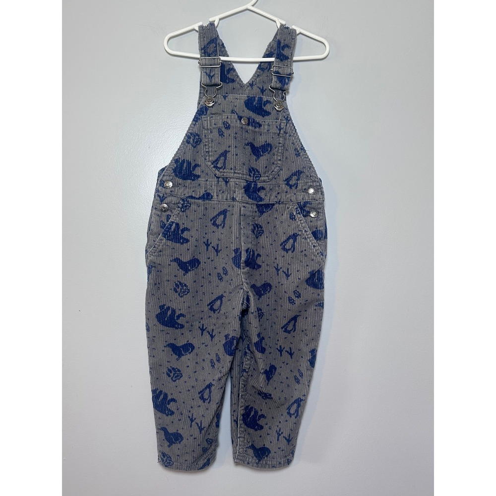 Gymboree Kids Gray Blue Arctic Animal Print Corduroy Overalls Small Penguin Bear